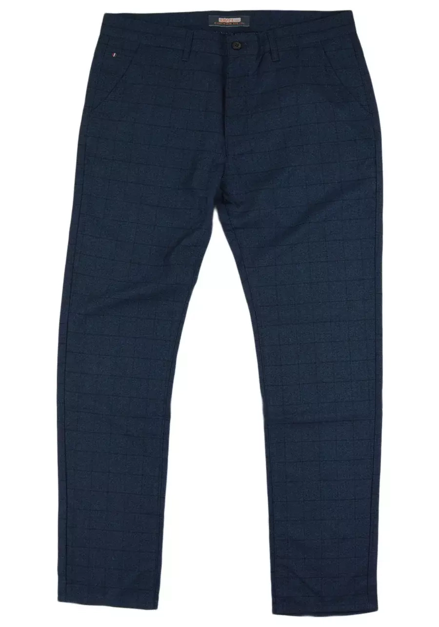 Spodnie męskie duże rozmiary, w kratę granatowe M140