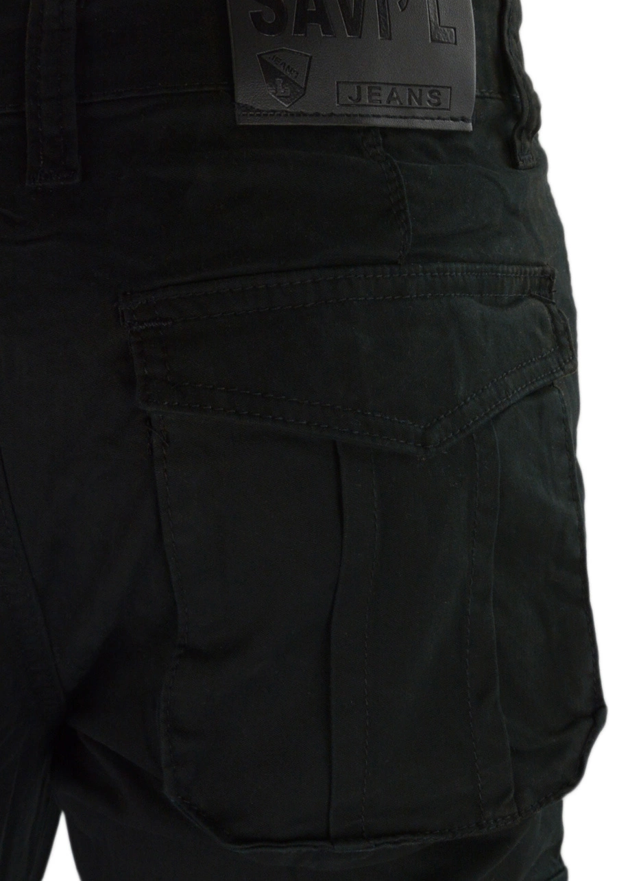 Czarne spodnie męskie bojówki, elastyczny materiał M085