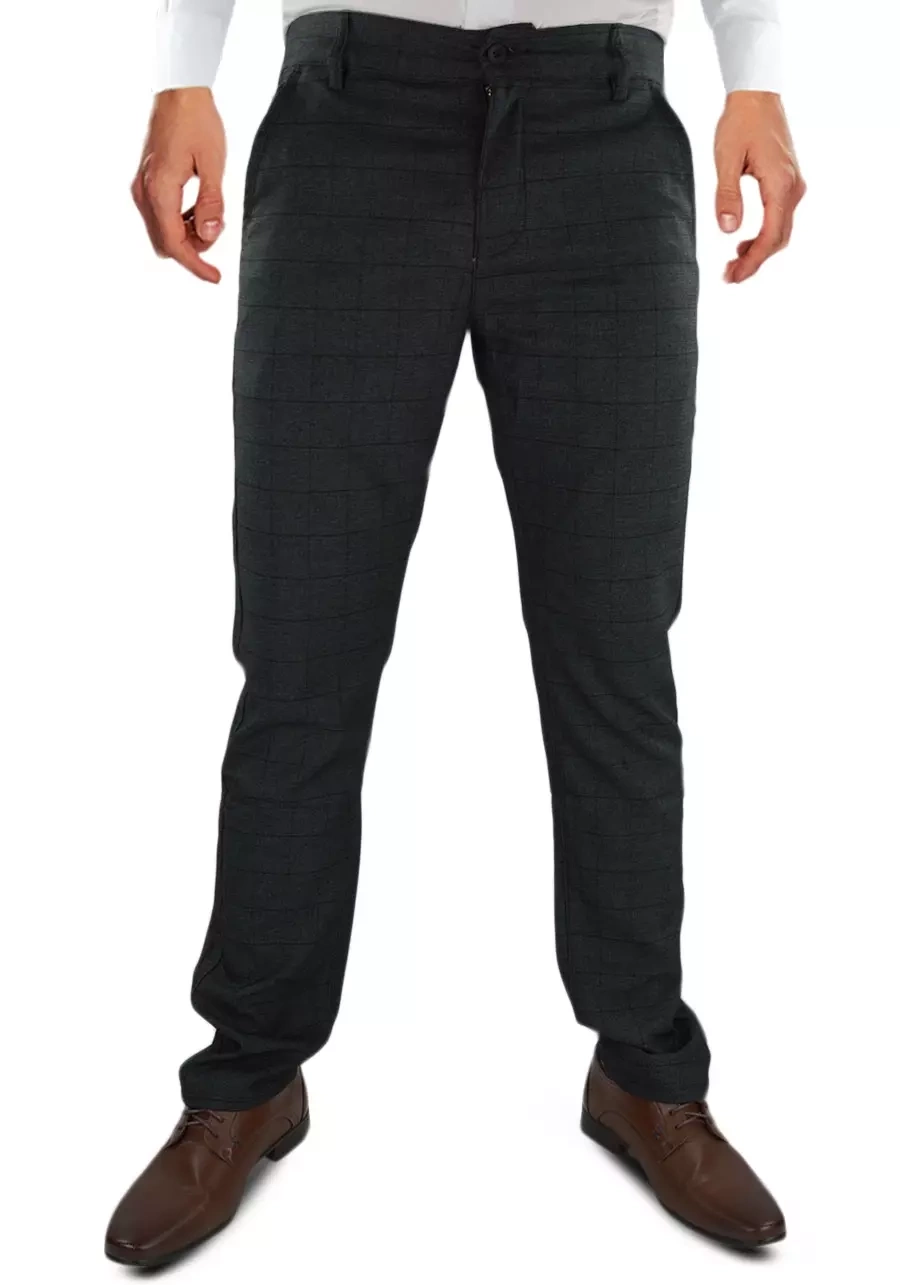 Ciemnoszare, eleganckie spodnie męskie w niewielką kratę M132