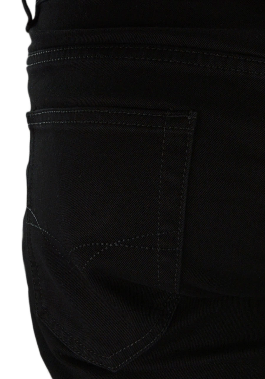 Spodnie męskie czarne dla wysokich (wzrost do 210 cm), niskich, otyłych lub regular. Długie, proste nogawki. Duże rozmiary (do 130 cm w pasie), wysoki stan - M105