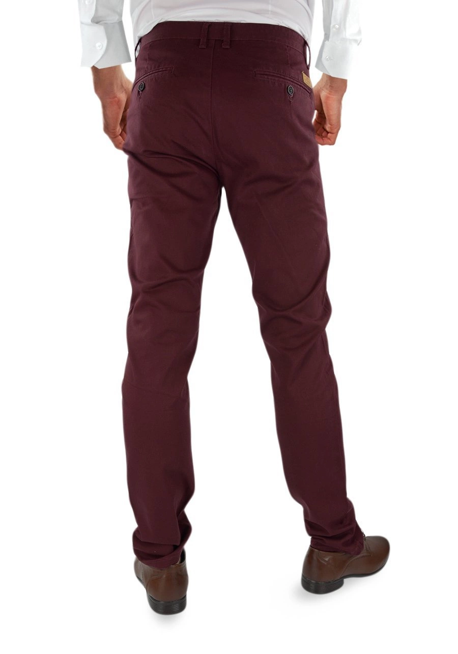 Spodnie męskie chinosy, slim fit w kolorze bordowym KA969-82