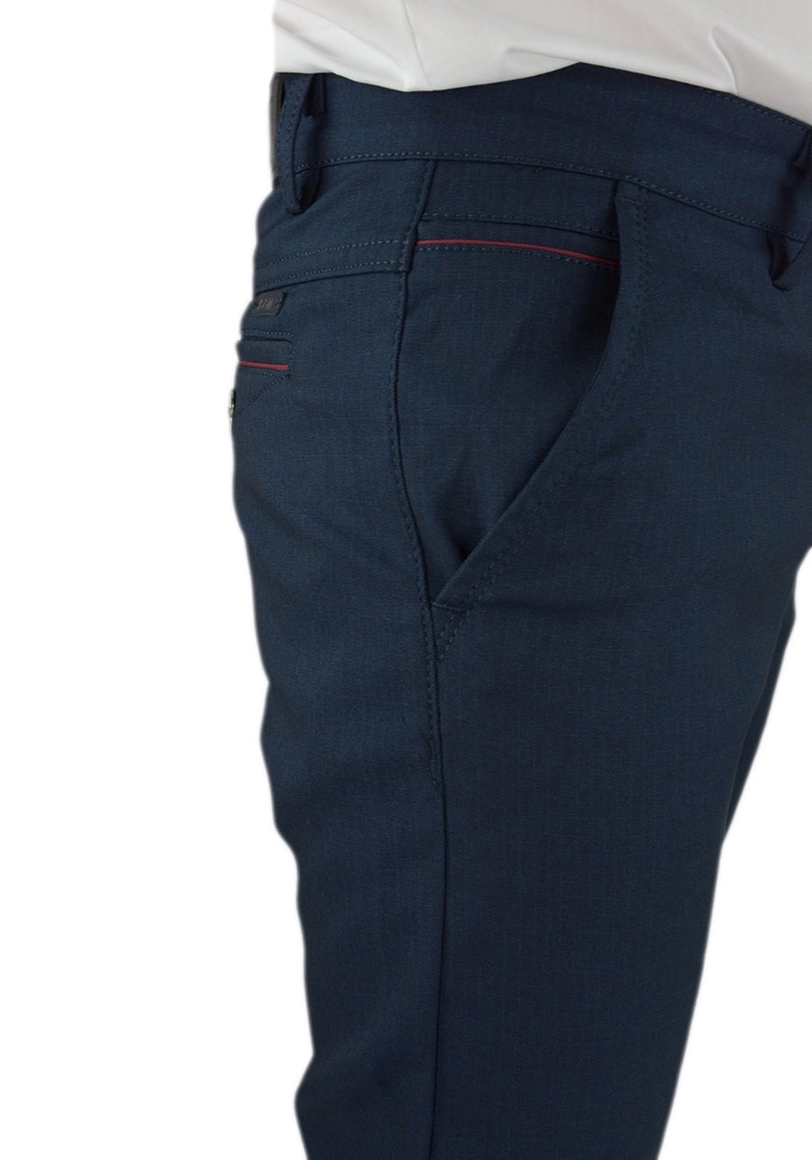 Spodnie męskie eleganckie, granatowe dla wysokich (wzrost do 210 cm), niskich, otyłych (do 124 cm w pasie) lub regular. Duże rozmiary bez kantów, wysoki stan, elastyczne - 97