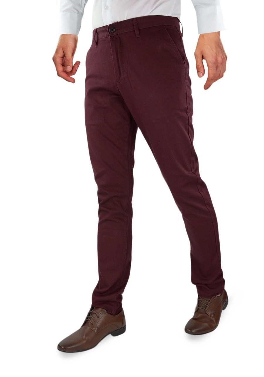Spodnie męskie chinosy, slim fit w kolorze bordowym KA969-82
