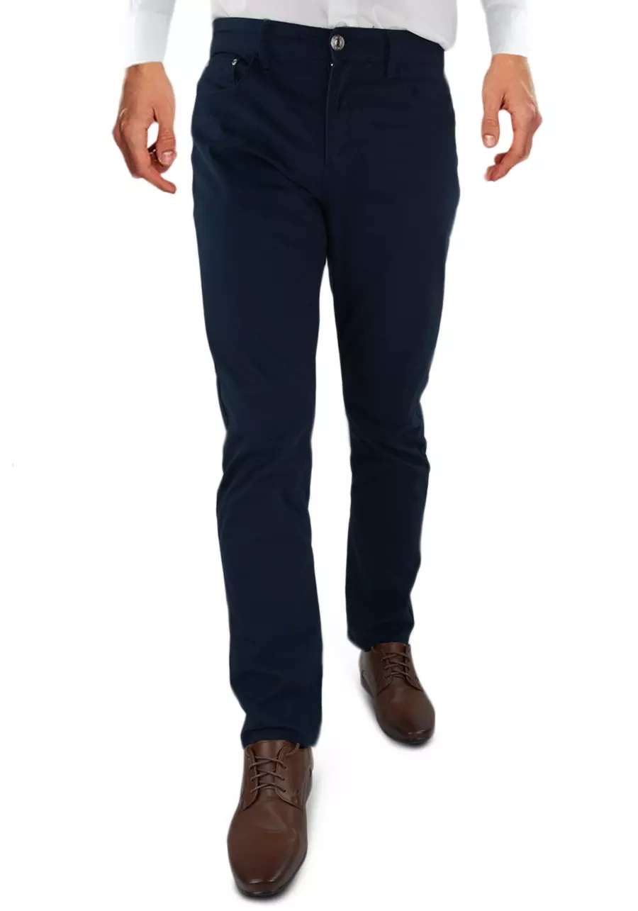 Cienkie, przewiewne oraz luźne granatowe spodnie męskie materiałowe na lato - M134