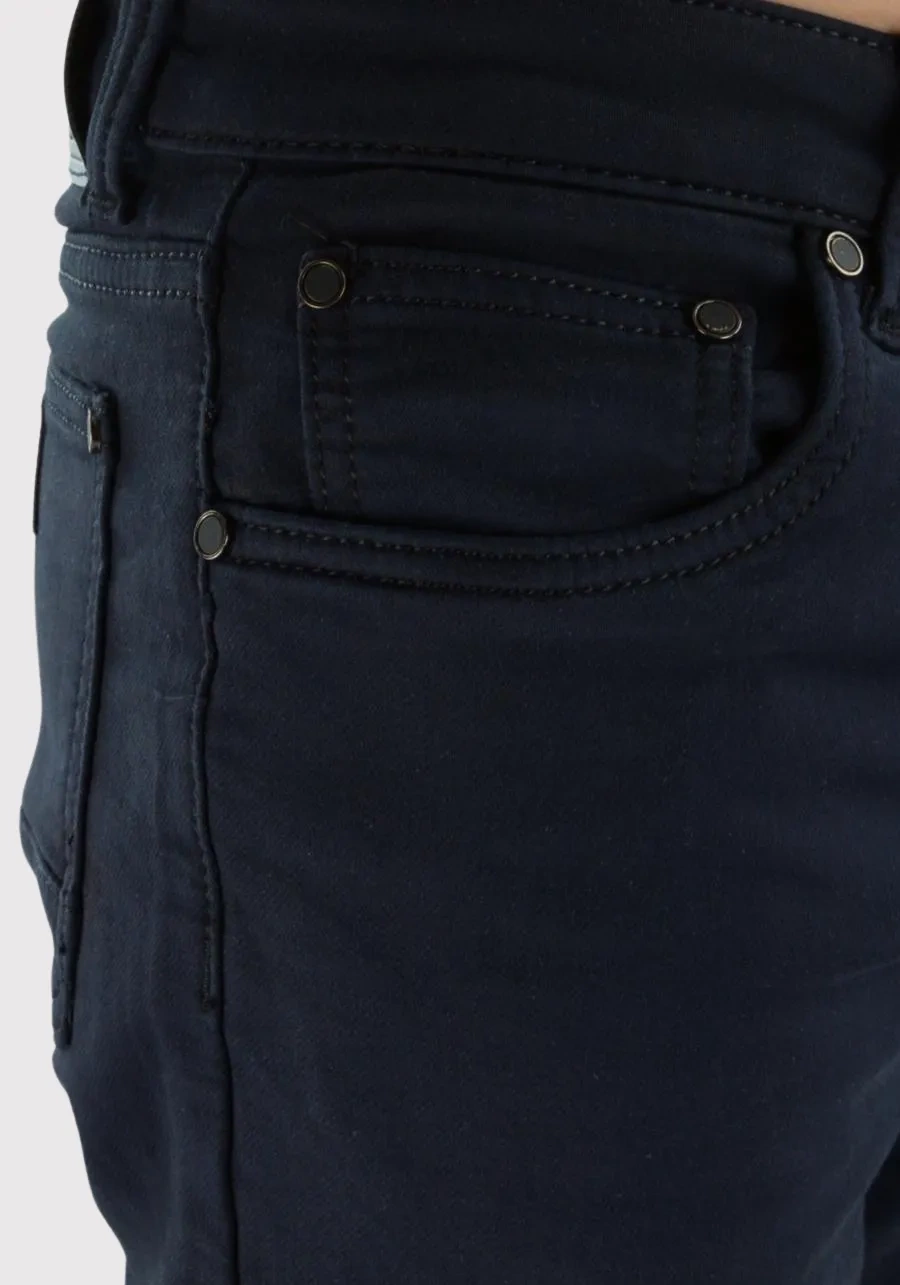 Spodnie męskie granatowe chinosy. Materiałowe, bawełniane, elastyczne, regular stretch - M145