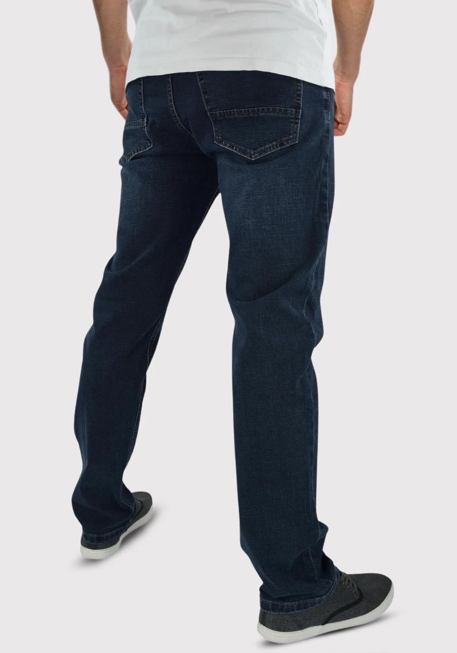 Jeansy męskie dla wysokich (do 210 cm wzrostu), niskich oraz regular. Duże rozmiary (do 128 cm w pasie). Granatowe, klasyczne oraz elastyczne M116
