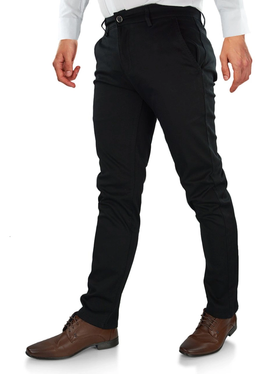 Spodnie męskie czarne chinosy. Materiałowe, bawełniane, klasyczne, luźne oraz elastyczne - 326