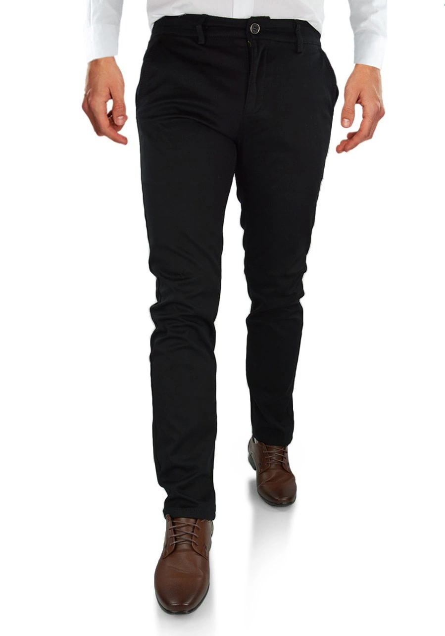 Spodnie męskie czarne chinosy. Materiałowe, bawełniane, klasyczne, luźne oraz elastyczne - 326