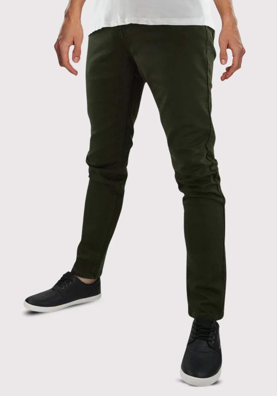 Spodnie męskie zielone chinosy. Materiałowe, bawełniane, elastyczne, regular stretch - M144