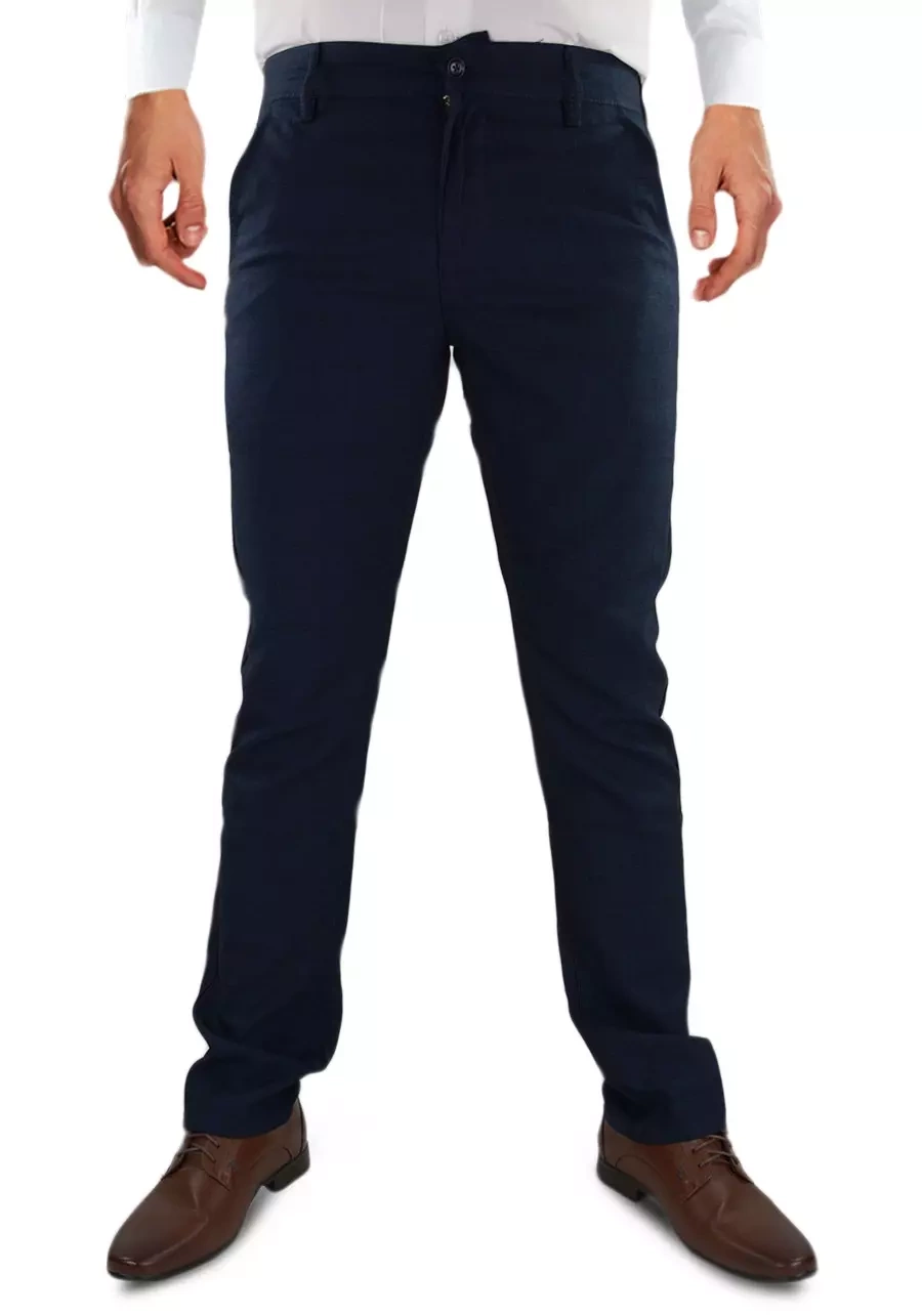Granatowe, eleganckie spodnie męskie w niewielką kratę M131