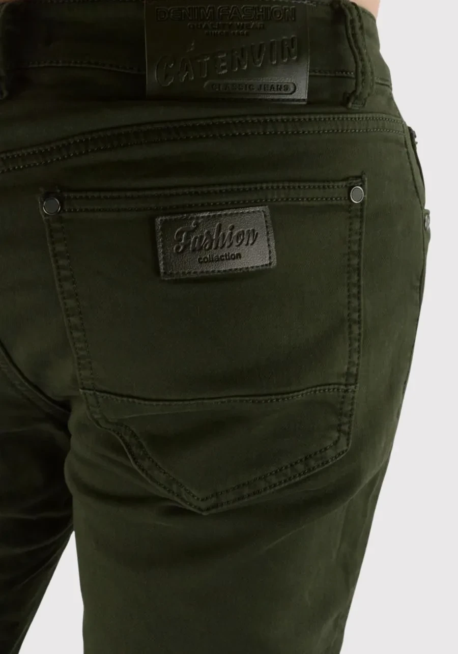 Spodnie męskie zielone chinosy. Materiałowe, bawełniane, elastyczne, regular stretch - M144