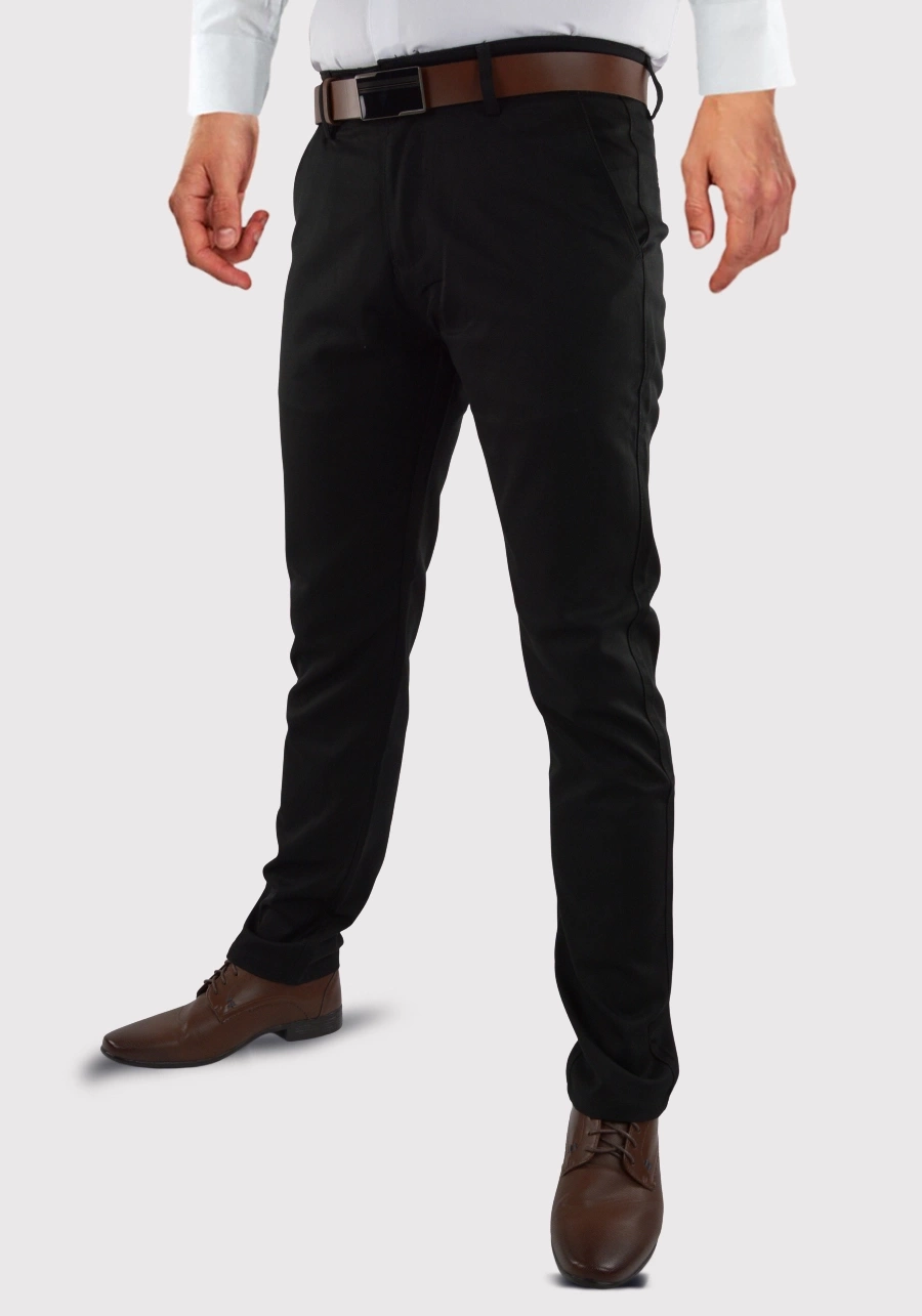 Spodnie męskie czarne, eleganckie, elastyczne chinosy. Lekko zwężane nogawki M162