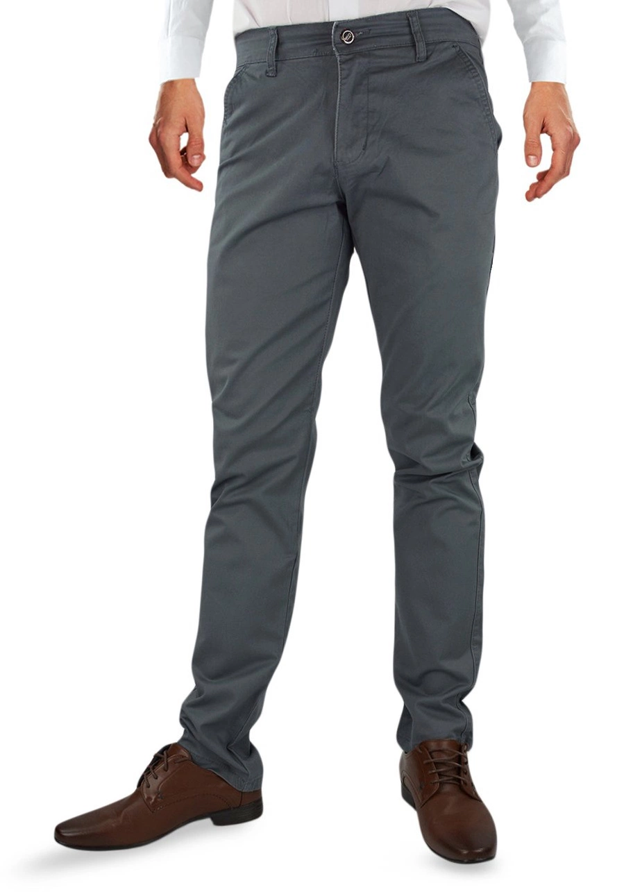Spodnie męskie szare chinosy. Materiałowe, bawełniane, rozciągliwe, dla niskich, regular lub oversize - V41