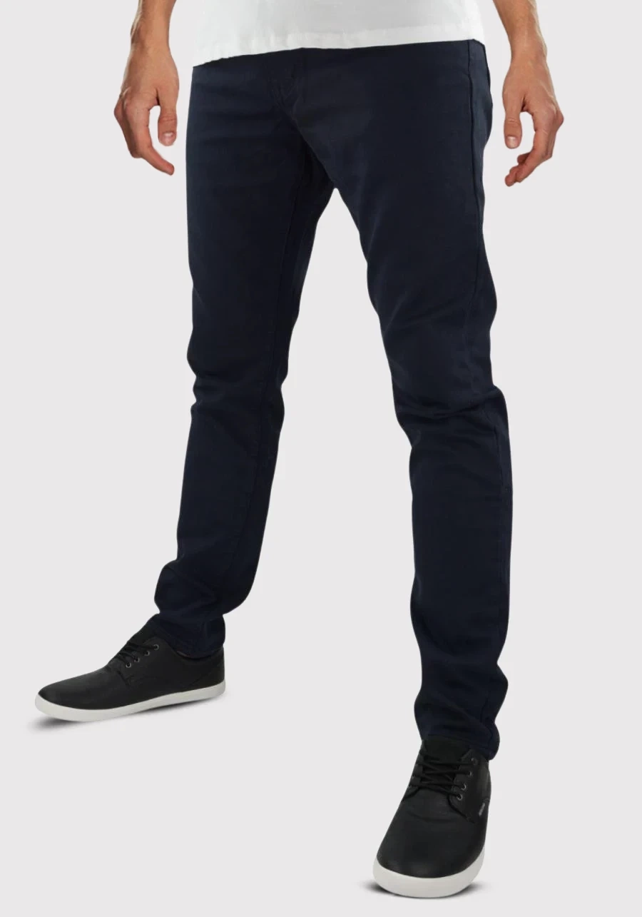 Spodnie męskie granatowe chinosy. Materiałowe, bawełniane, elastyczne, regular stretch - M145