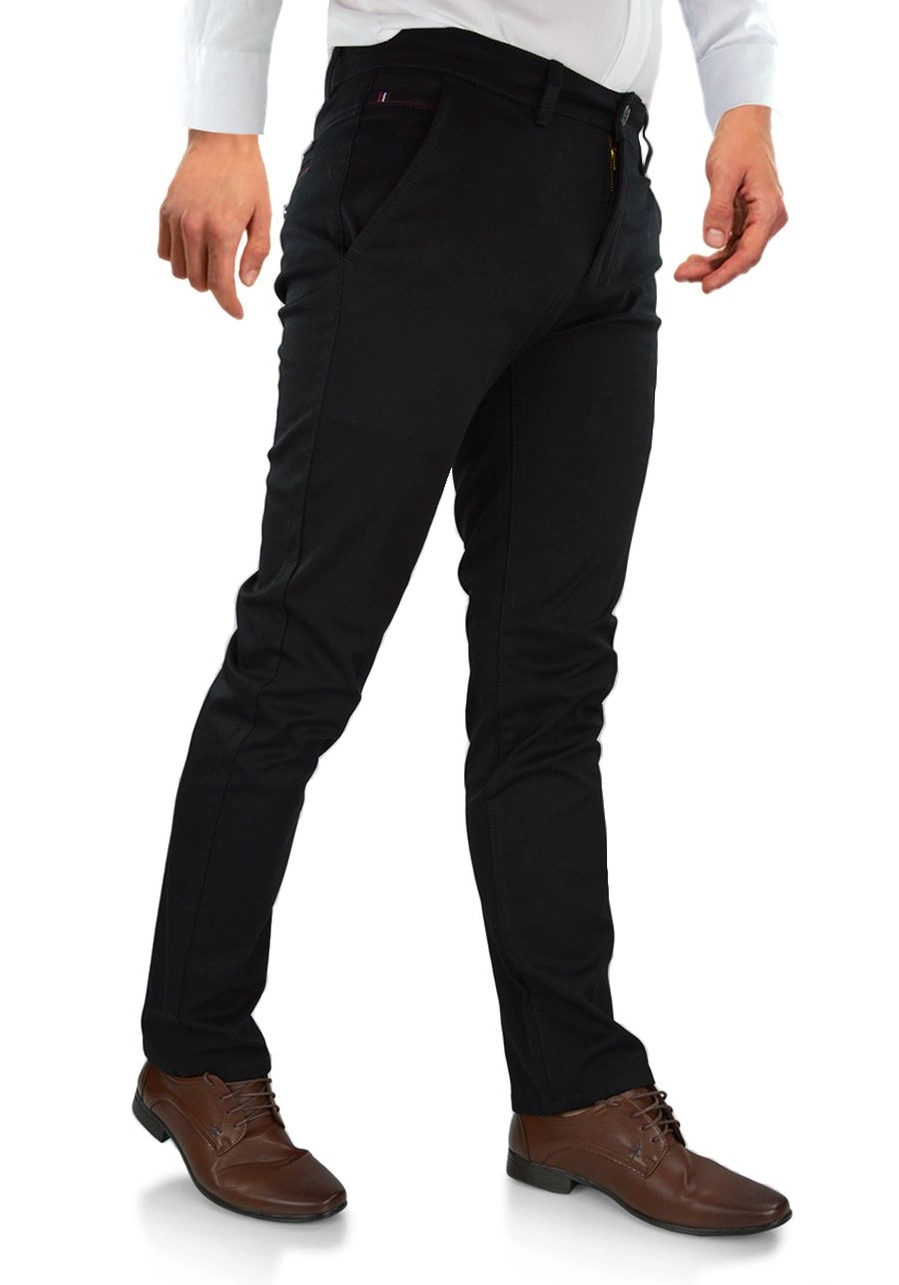 Spodnie męskie czarne chinosy. Materiałowe, bawełniane, klasyczne, luźne oraz elastyczne - 326