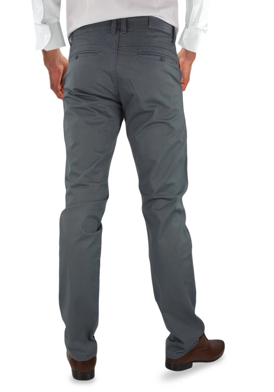 Spodnie męskie szare chinosy. Materiałowe, bawełniane, rozciągliwe, dla niskich, regular lub oversize - V41