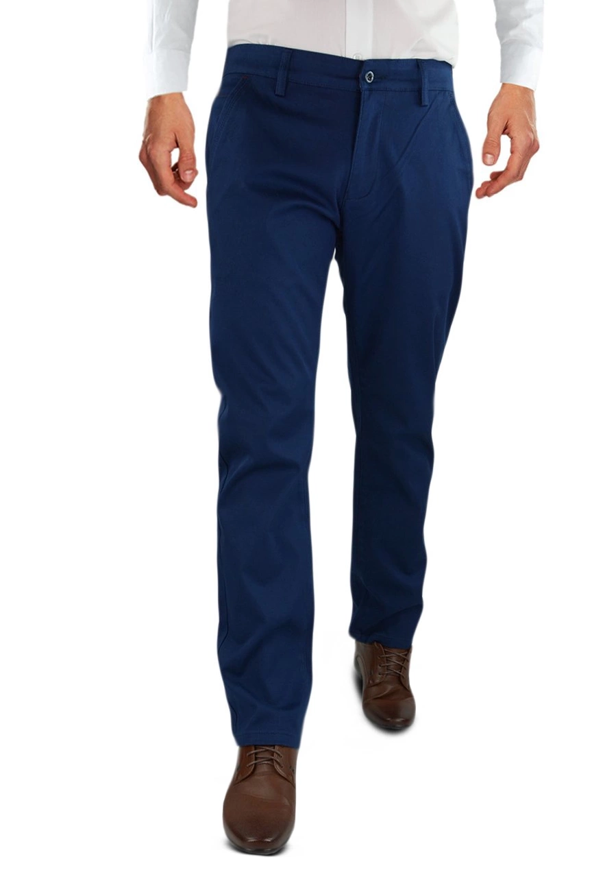 Spodnie męskie granatowe chinosy. Materiałowe, bawełniane, klasyczne, luźne oraz elastyczne - 329