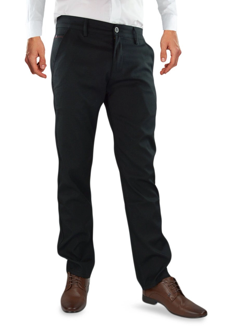 Spodnie męskie eleganckie, czarne dla wysokich (wzrost do 210 cm), niskich, otyłych (do 124 cm w pasie) lub regular. Duże rozmiary bez kantów, wysoki stan, elastyczne - 98