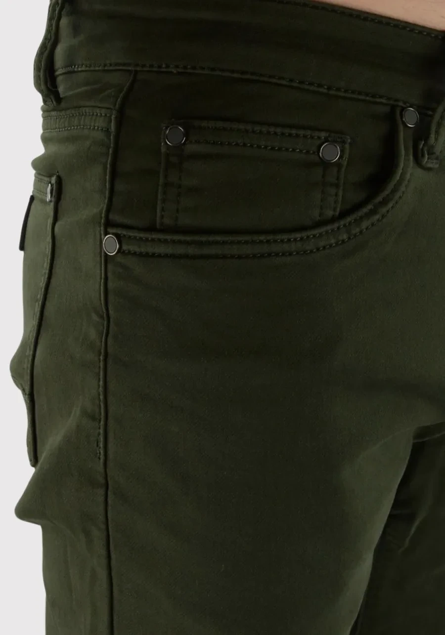 Spodnie męskie zielone chinosy. Materiałowe, bawełniane, elastyczne, regular stretch - M144