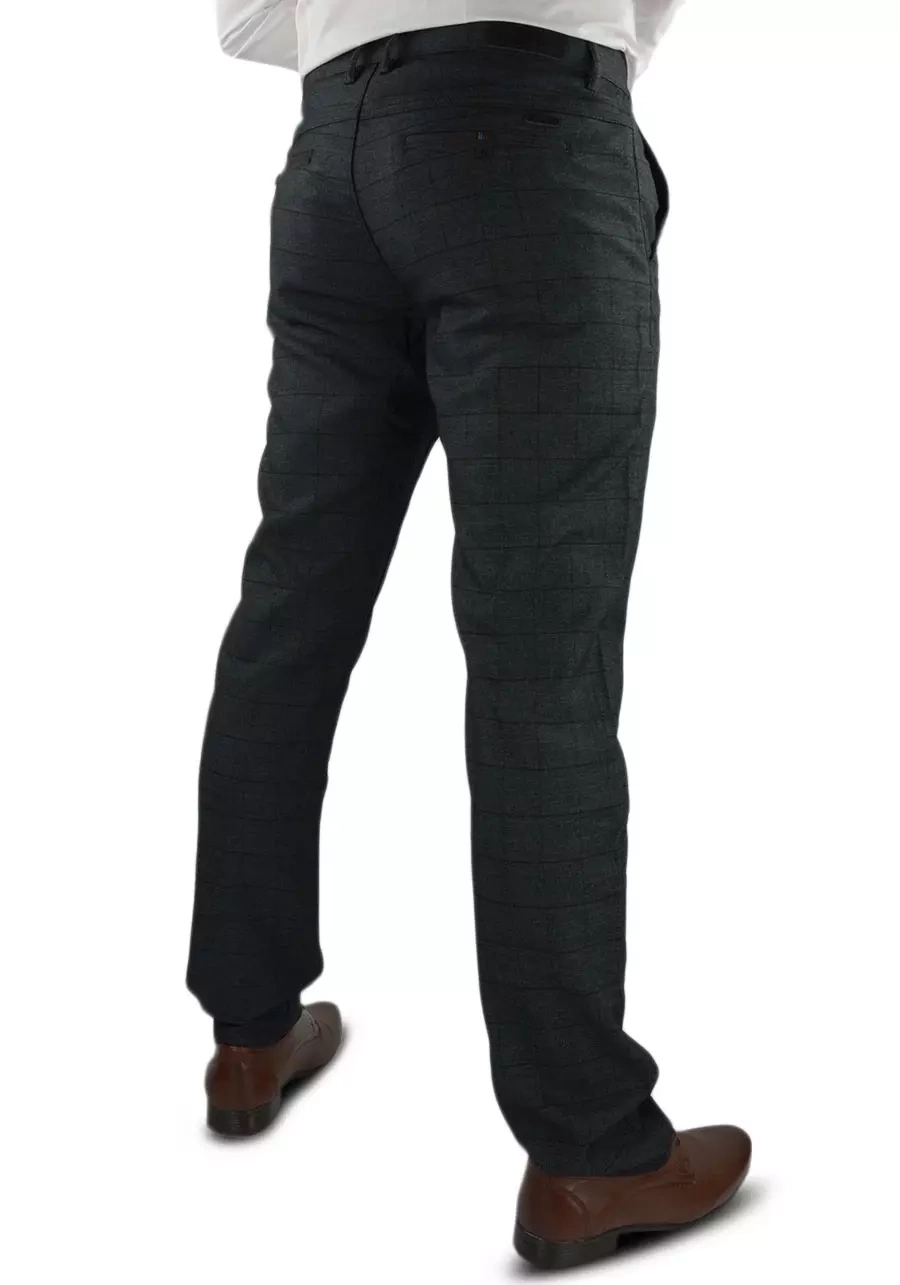 Ciemnoszare, eleganckie spodnie męskie w niewielką kratę M132