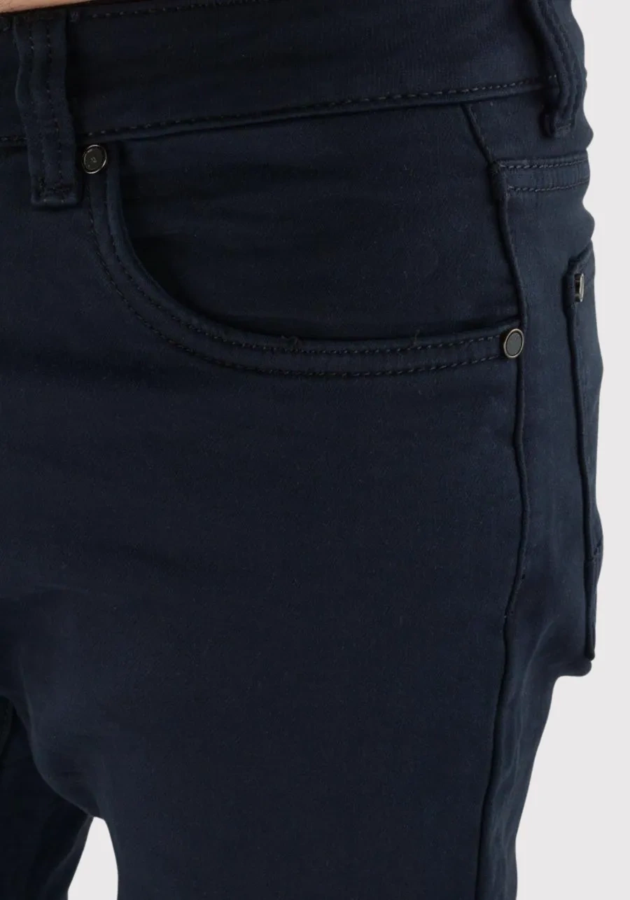 Spodnie męskie granatowe chinosy. Materiałowe, bawełniane, elastyczne, regular stretch - M145