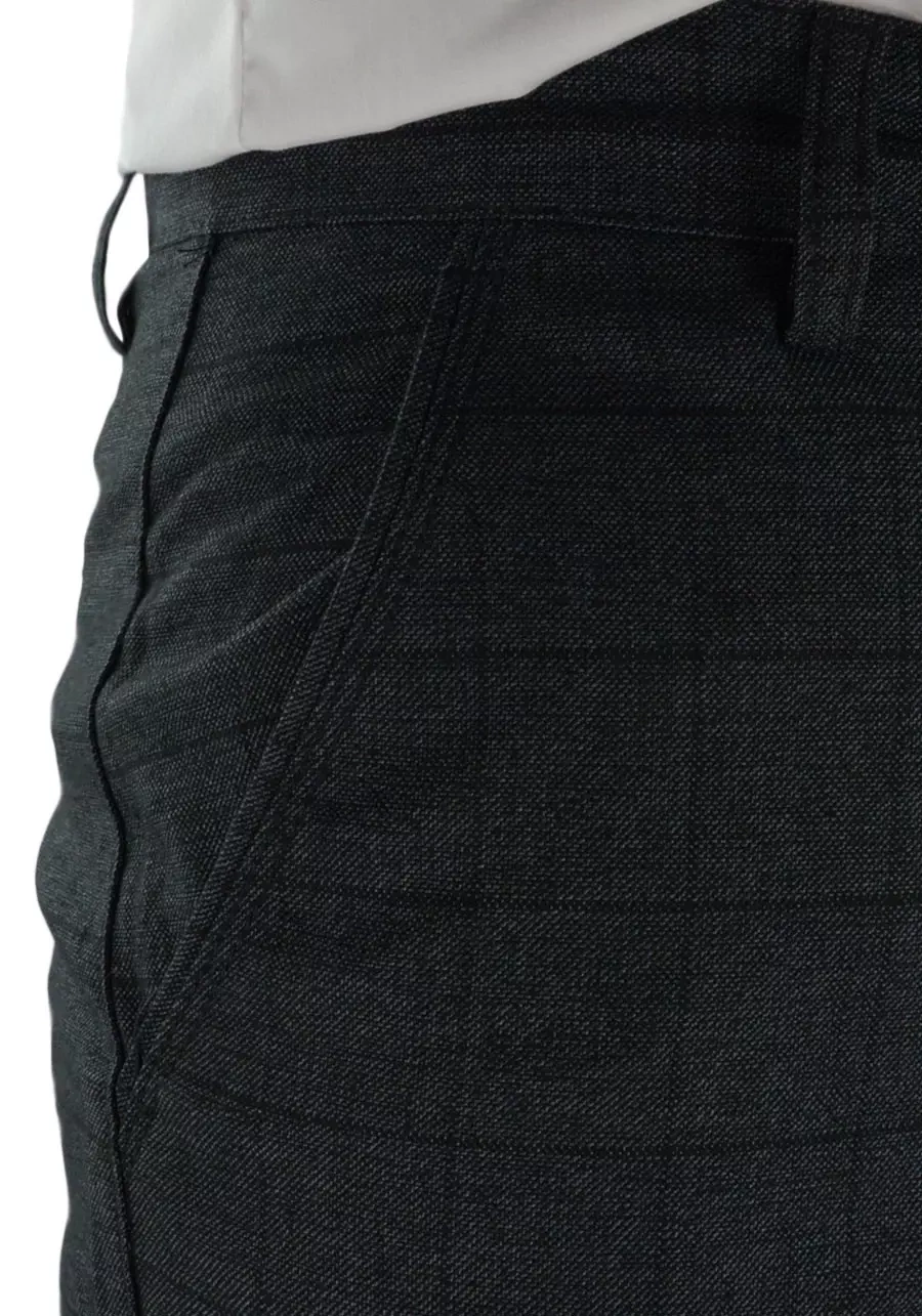 Spodnie męskie grafitowe (ciemne) w kratę. Chino, eleganckie oraz elastyczne. Dla niskich oraz regular - M114