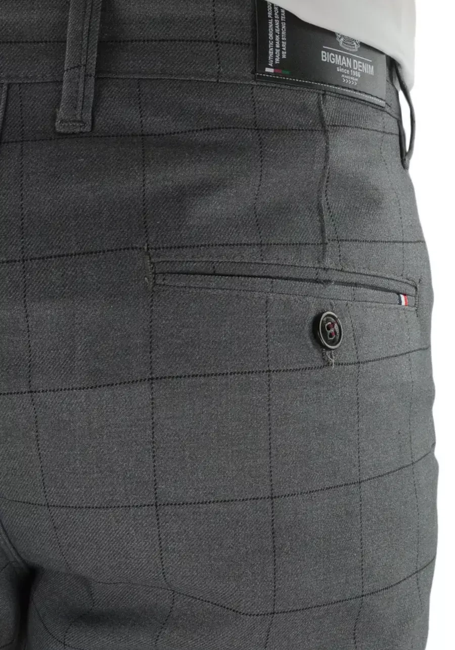 Szare spodnie męskie w kratę. Eleganckie, elastyczne, jasne chino. Regular i duże rozmiary - M123