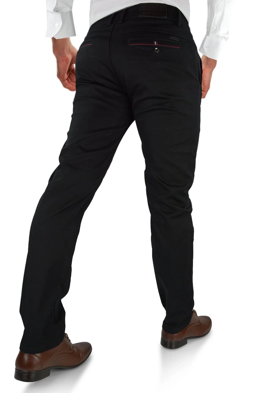 Spodnie męskie czarne chinosy. Materiałowe, bawełniane, klasyczne, luźne oraz elastyczne - 326