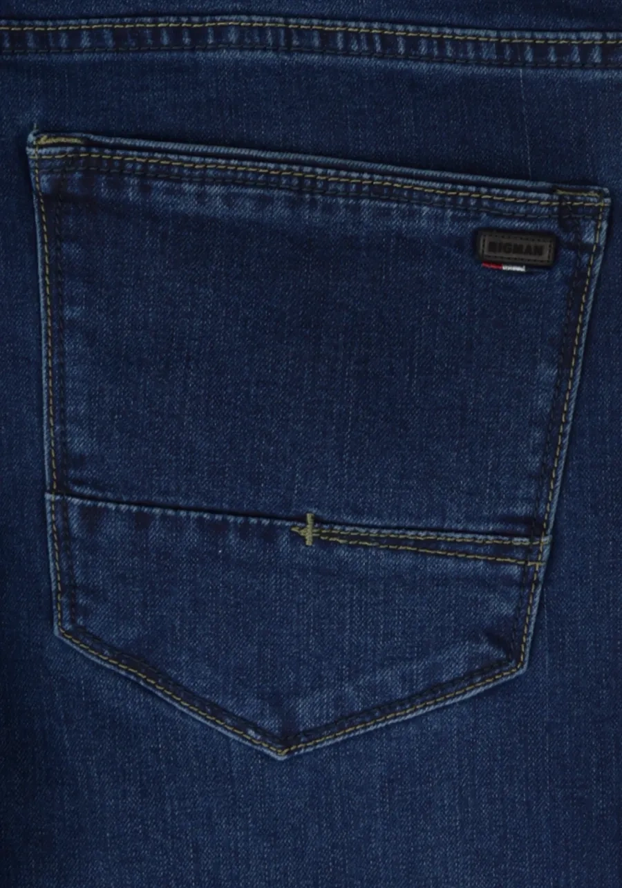 Ciemnoniebieskie jeansy męskie dla wysokich (do 210 cm wzrostu) lub puszystych (do 124 cm w pasie), platinum comfort M148