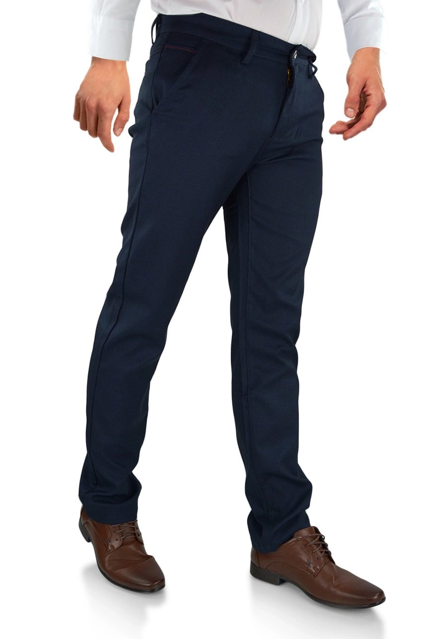 Spodnie męskie eleganckie, granatowe dla wysokich (wzrost do 210 cm), niskich, otyłych (do 124 cm w pasie) lub regular. Duże rozmiary bez kantów, wysoki stan, elastyczne - 97