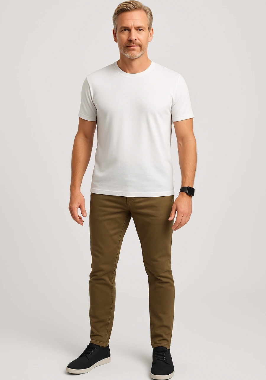 Spodnie męskie brązowe chinosy. Materiałowe, bawełniane, elastyczne, regular stretch - M146