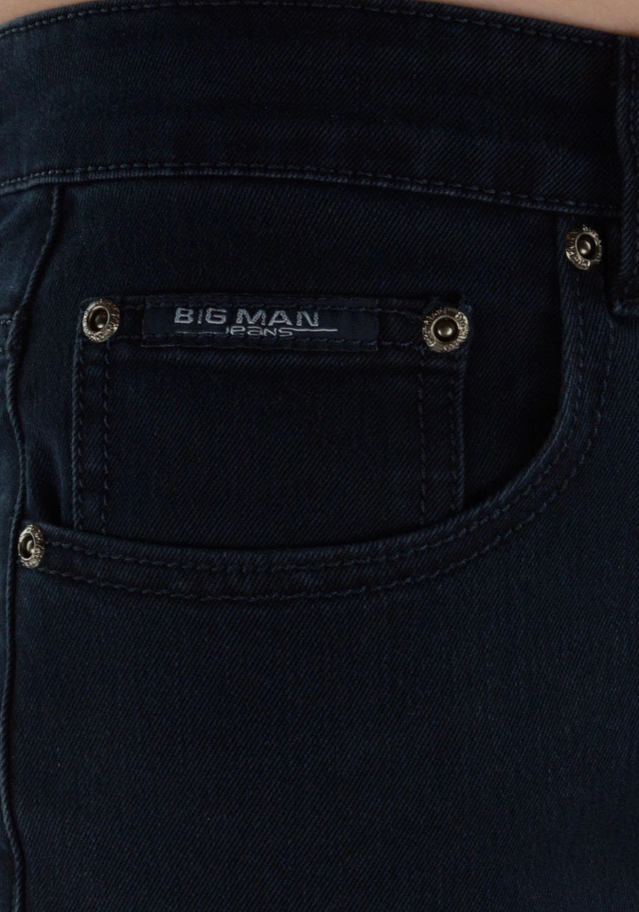 Spodnie męskie granatowe dla wysokich, niskich, otyłych (do 130 cm w pasie) lub regular. Długie, proste nogawki. Duże rozmiary, wysoki stan - M104