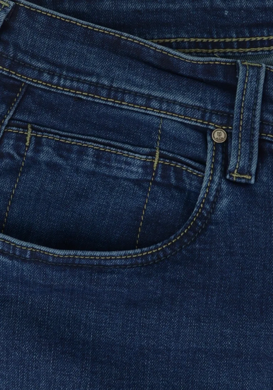 Ciemnoniebieskie jeansy męskie dla wysokich (do 210 cm wzrostu) lub puszystych (do 124 cm w pasie), platinum comfort M148