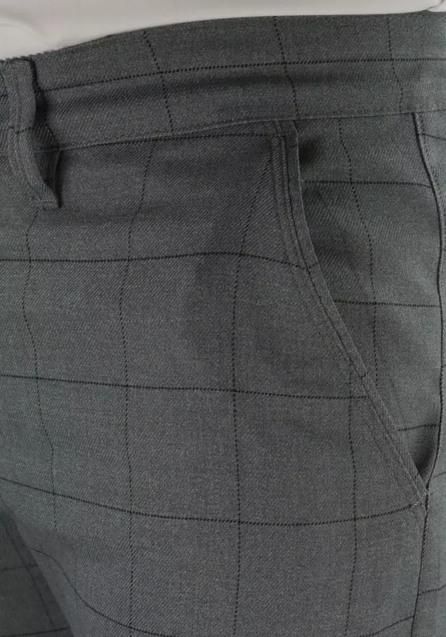 Szare spodnie męskie w kratę. Eleganckie, elastyczne, jasne chino. Regular i duże rozmiary - M123