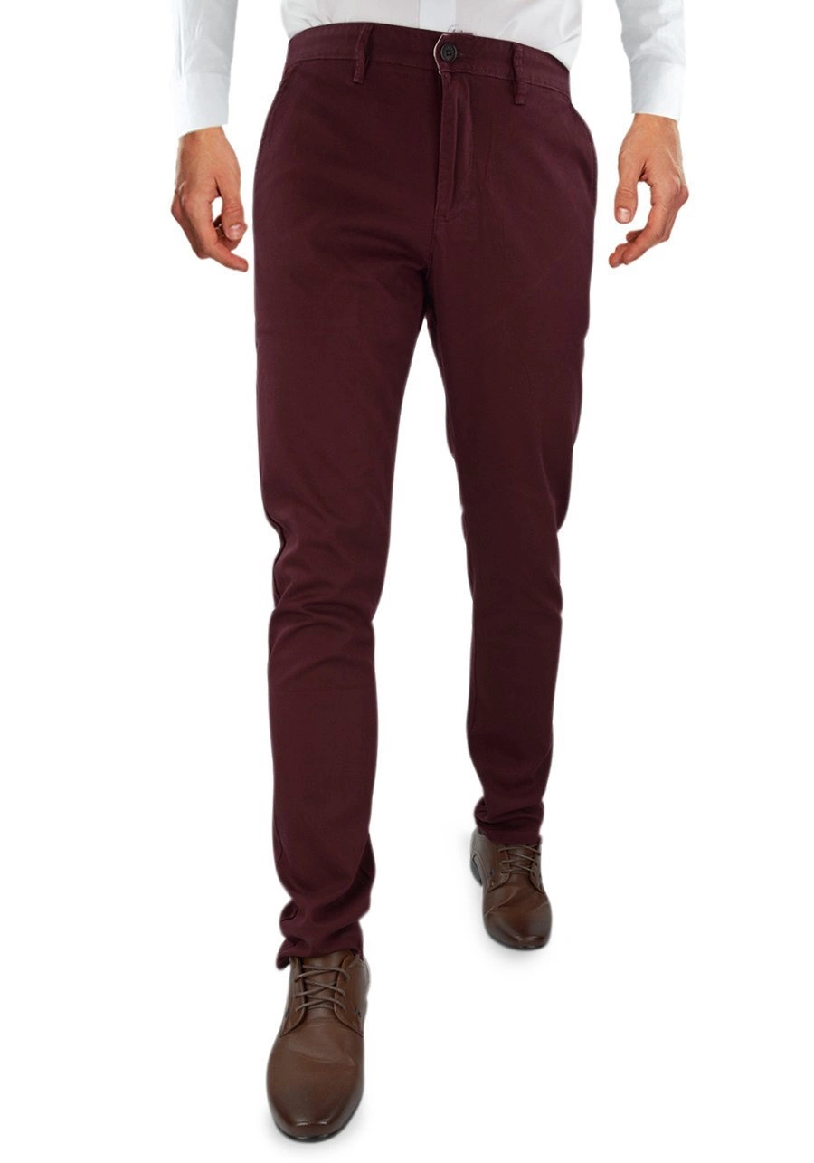 Spodnie męskie chinosy, slim fit w kolorze bordowym KA969-82