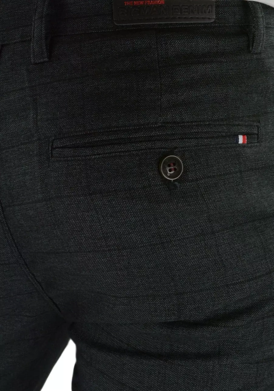 Spodnie męskie grafitowe (ciemne) w kratę. Chino, eleganckie oraz elastyczne. Dla niskich oraz regular - M114