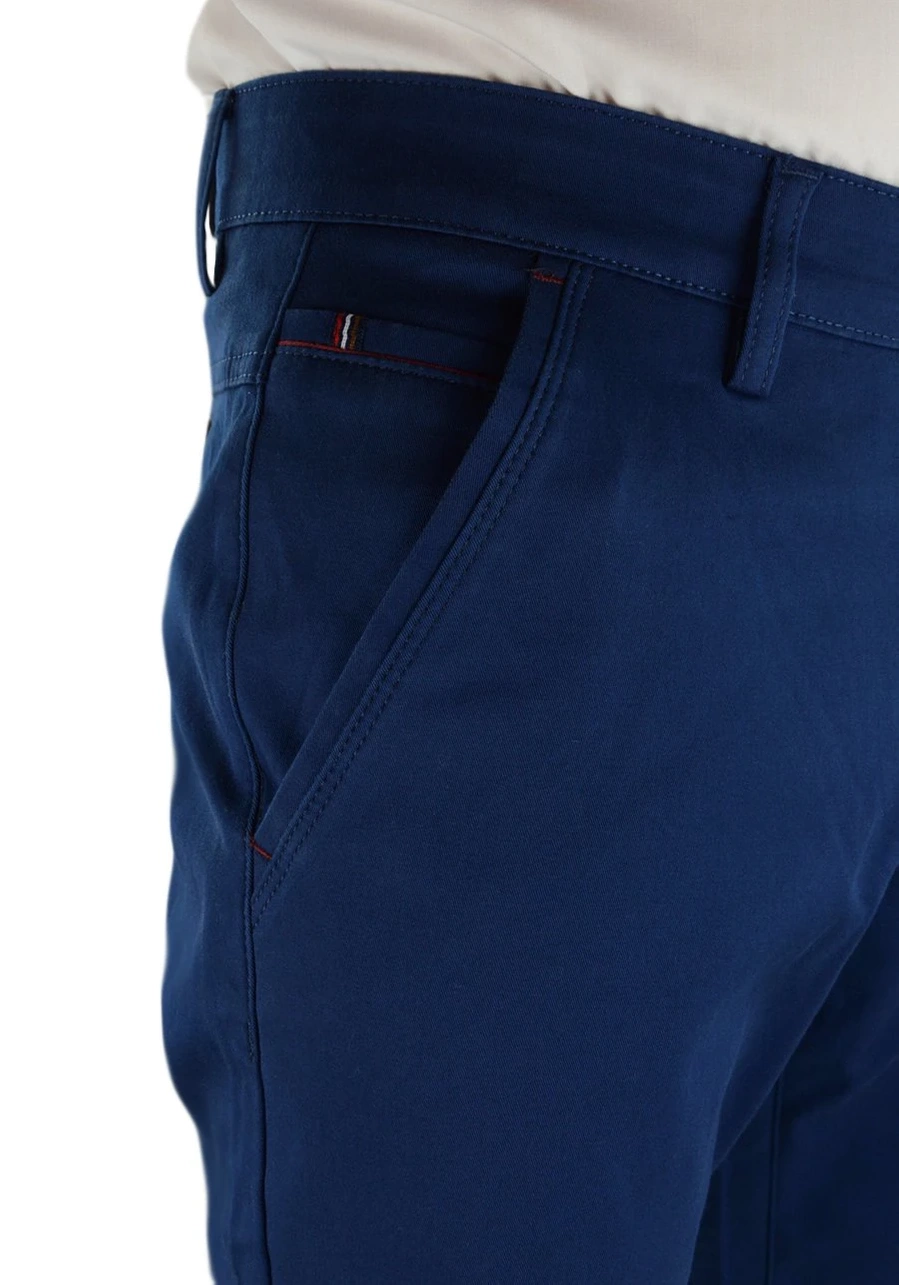 Spodnie męskie granatowe chinosy. Materiałowe, bawełniane, klasyczne, luźne oraz elastyczne - 329