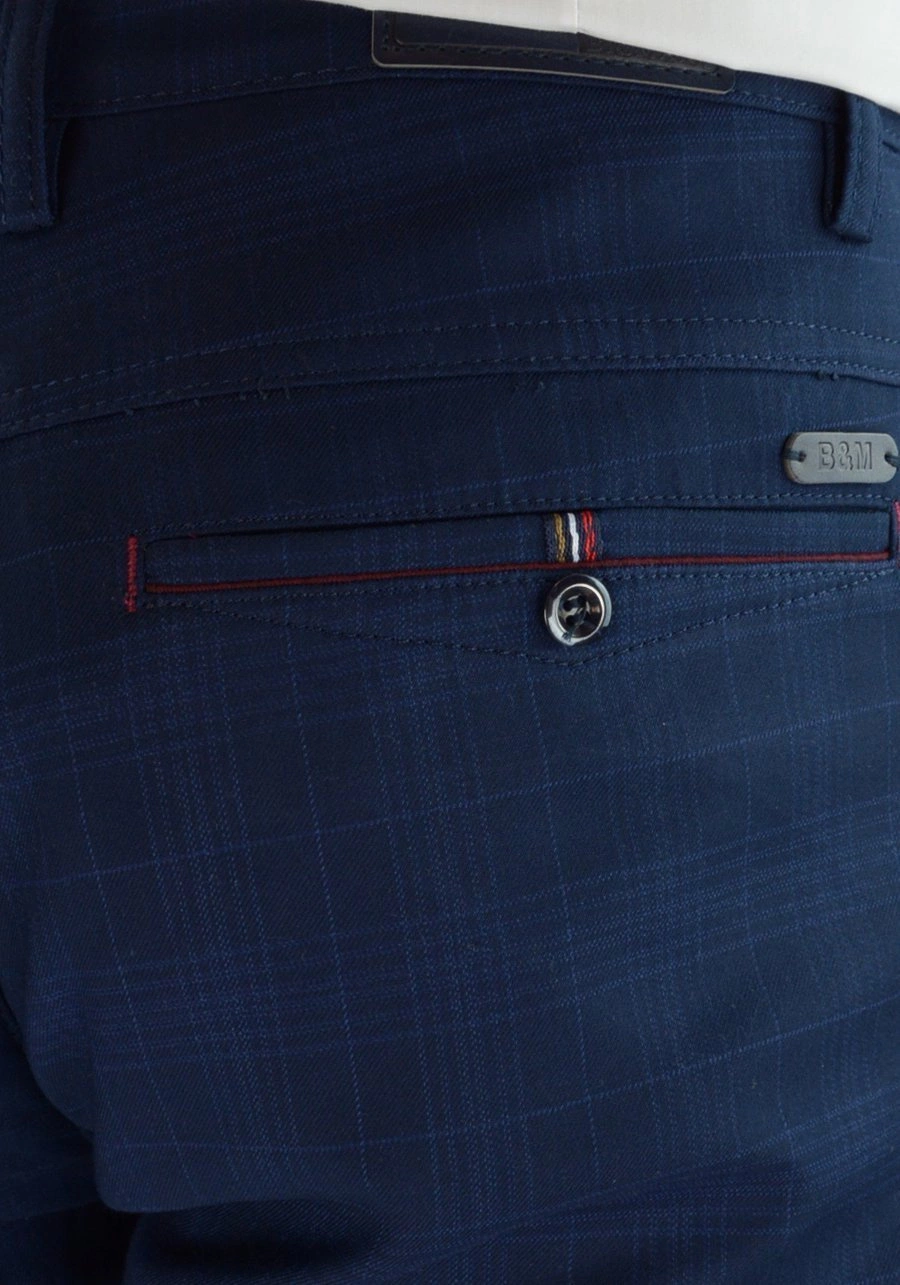 Spodnie męskie granatowe w kratę. Eleganckie oraz elastyczne. Standard oraz oversize - 094