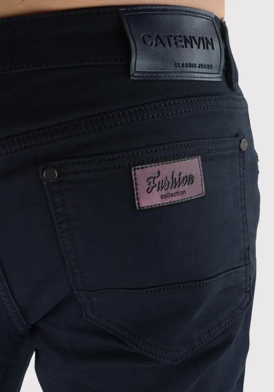 Spodnie męskie granatowe chinosy. Materiałowe, bawełniane, elastyczne, regular stretch - M145