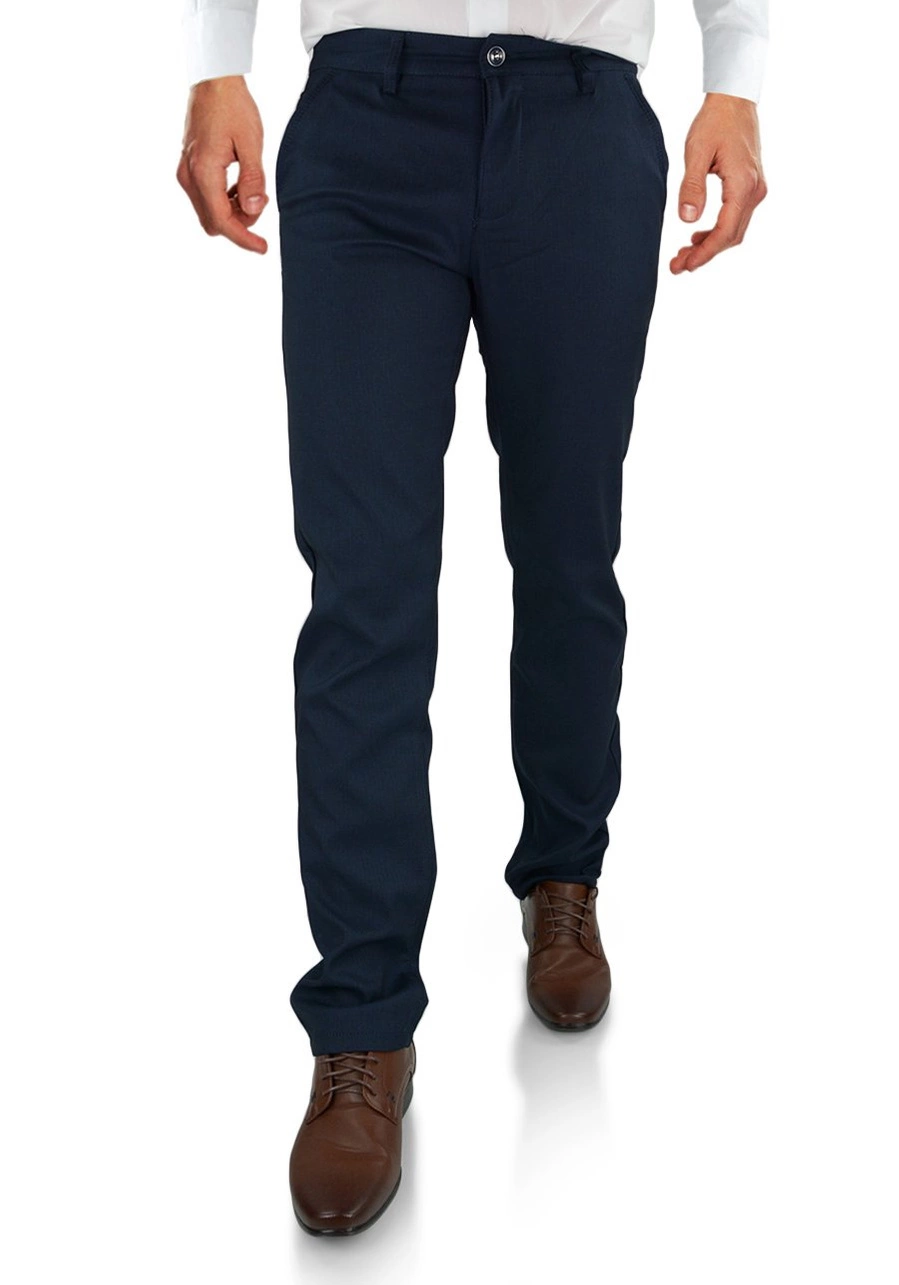 Spodnie męskie eleganckie, granatowe dla wysokich (wzrost do 210 cm), niskich, otyłych (do 124 cm w pasie) lub regular. Duże rozmiary bez kantów, wysoki stan, elastyczne - 97