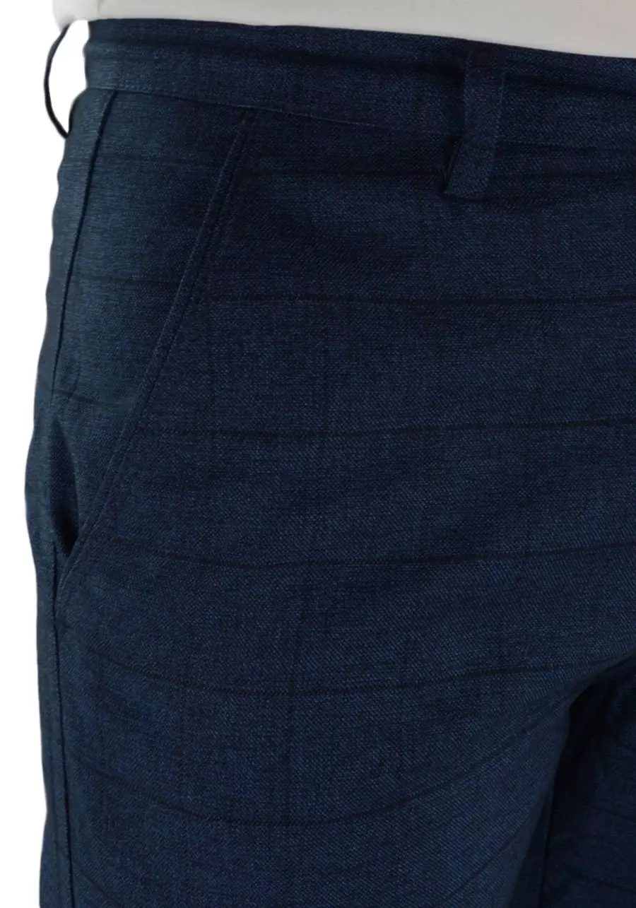 Granatowe spodnie męskie w kratę M115