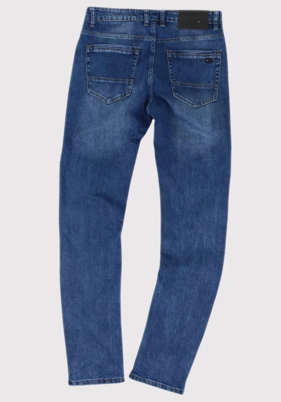 Niebieskie jeansy męskie dla wysokich (do 210 cm wzrostu) oraz otyłych (puszystych do 134 cm w pasie), grand comfort M143