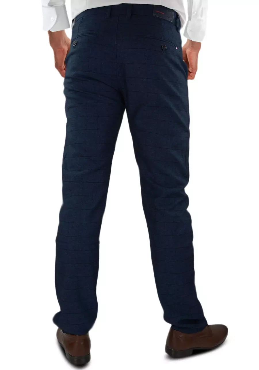 Granatowe spodnie męskie w kratę M115