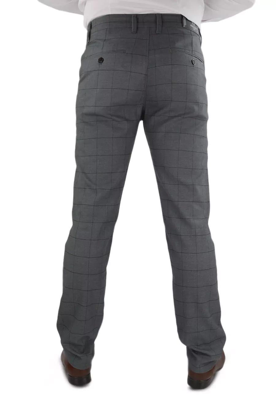 Szare spodnie męskie w kratę. Eleganckie, elastyczne, jasne chino. Regular i duże rozmiary - M123