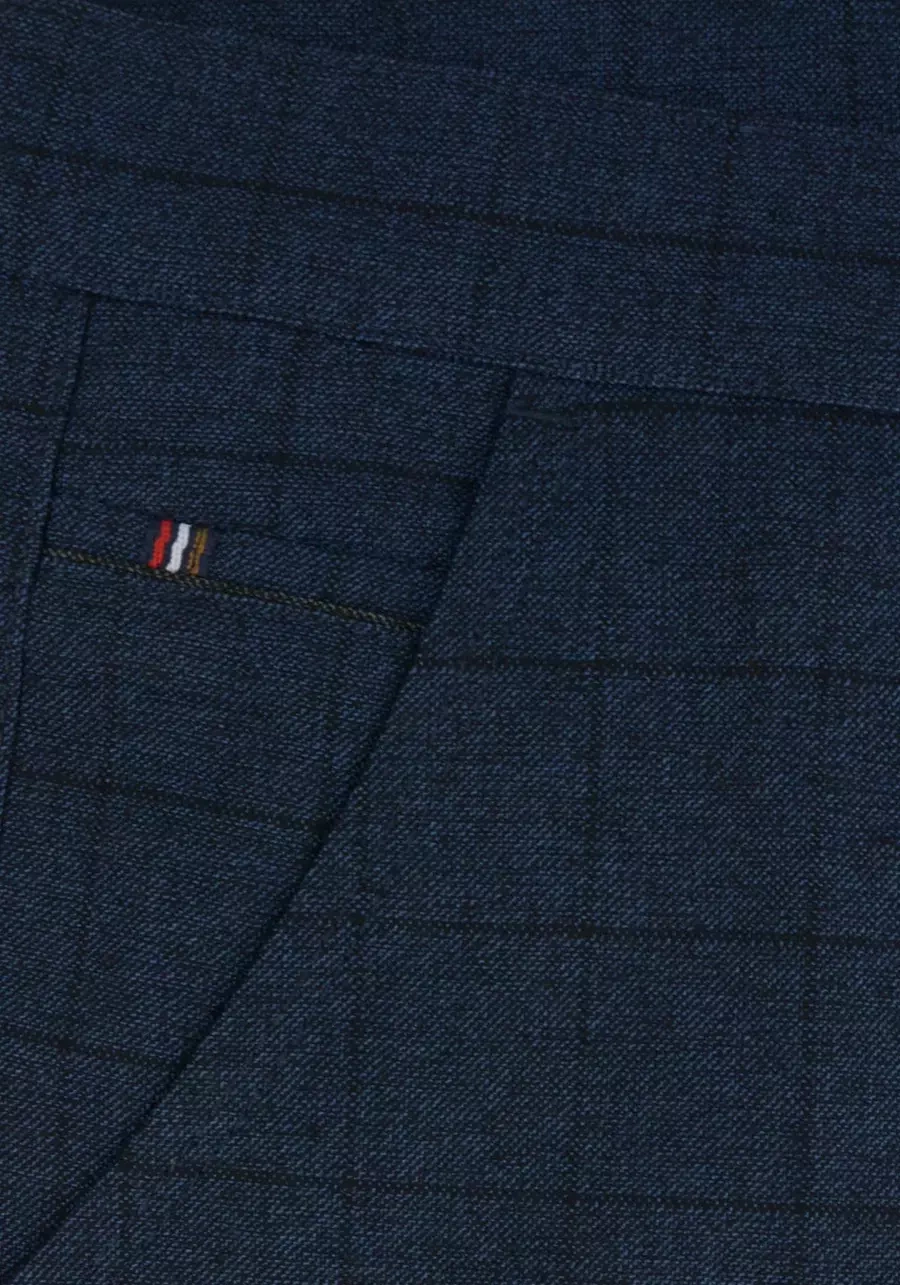 Spodnie męskie duże rozmiary, w kratę granatowe M140