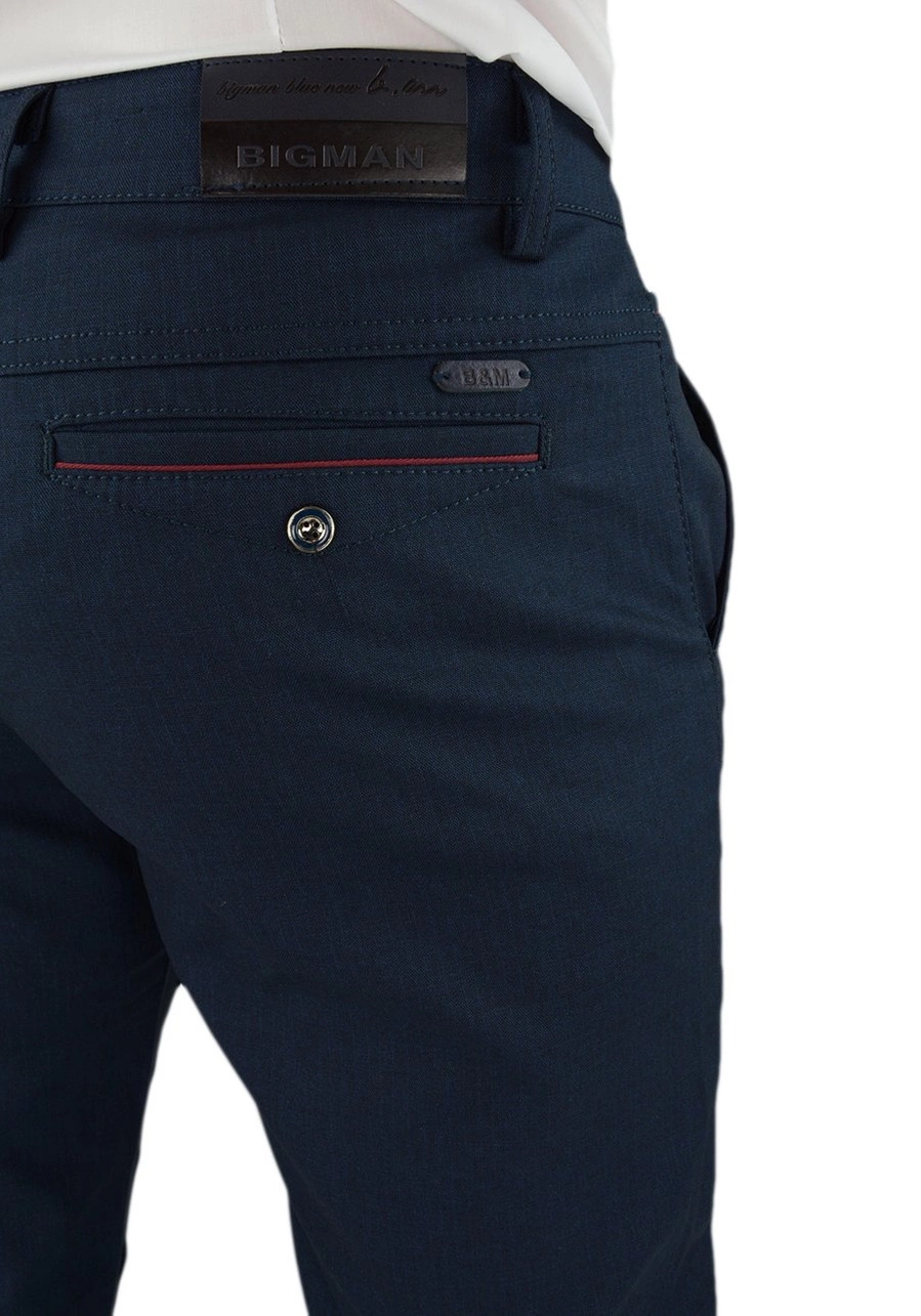Spodnie męskie eleganckie, granatowe dla wysokich (wzrost do 210 cm), niskich, otyłych (do 124 cm w pasie) lub regular. Duże rozmiary bez kantów, wysoki stan, elastyczne - 97