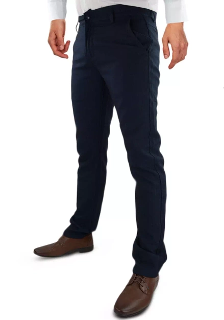 Granatowe, eleganckie spodnie męskie w niewielką kratę M131