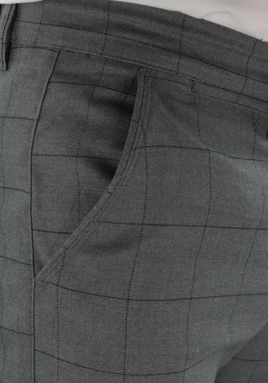Szare spodnie męskie w kratę. Eleganckie, elastyczne, jasne chino. Regular i duże rozmiary - M123