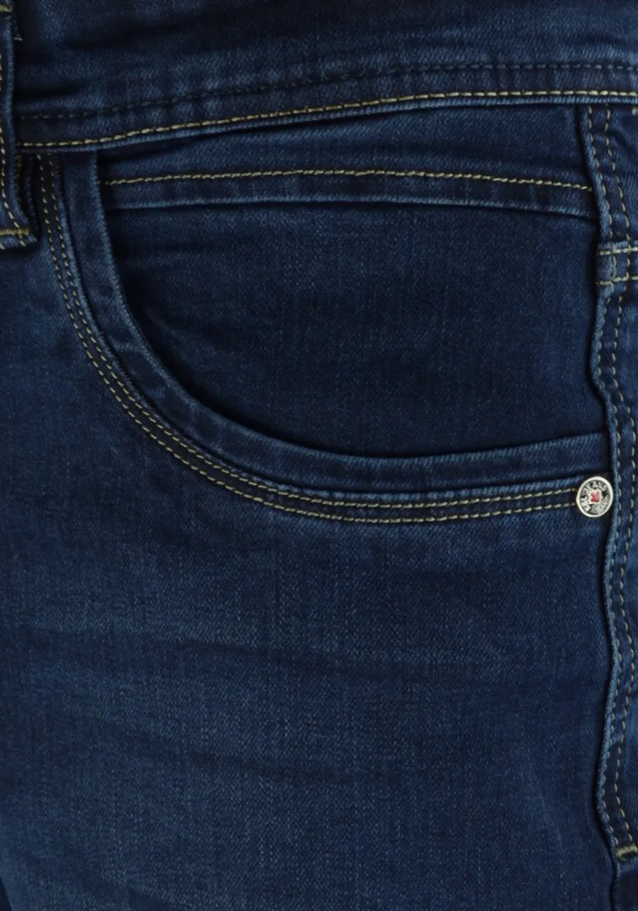 Jeansy męskie dla wysokich (do 210 cm wzrostu) oraz niskich lub standard, ciemnoniebieskie M044