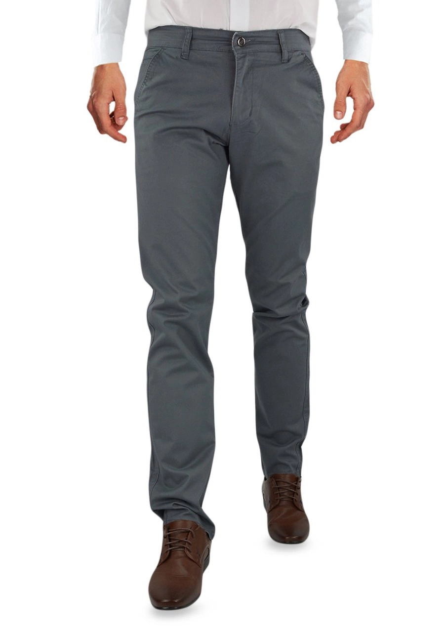 Spodnie męskie szare chinosy. Materiałowe, bawełniane, rozciągliwe, dla niskich, regular lub oversize - V41